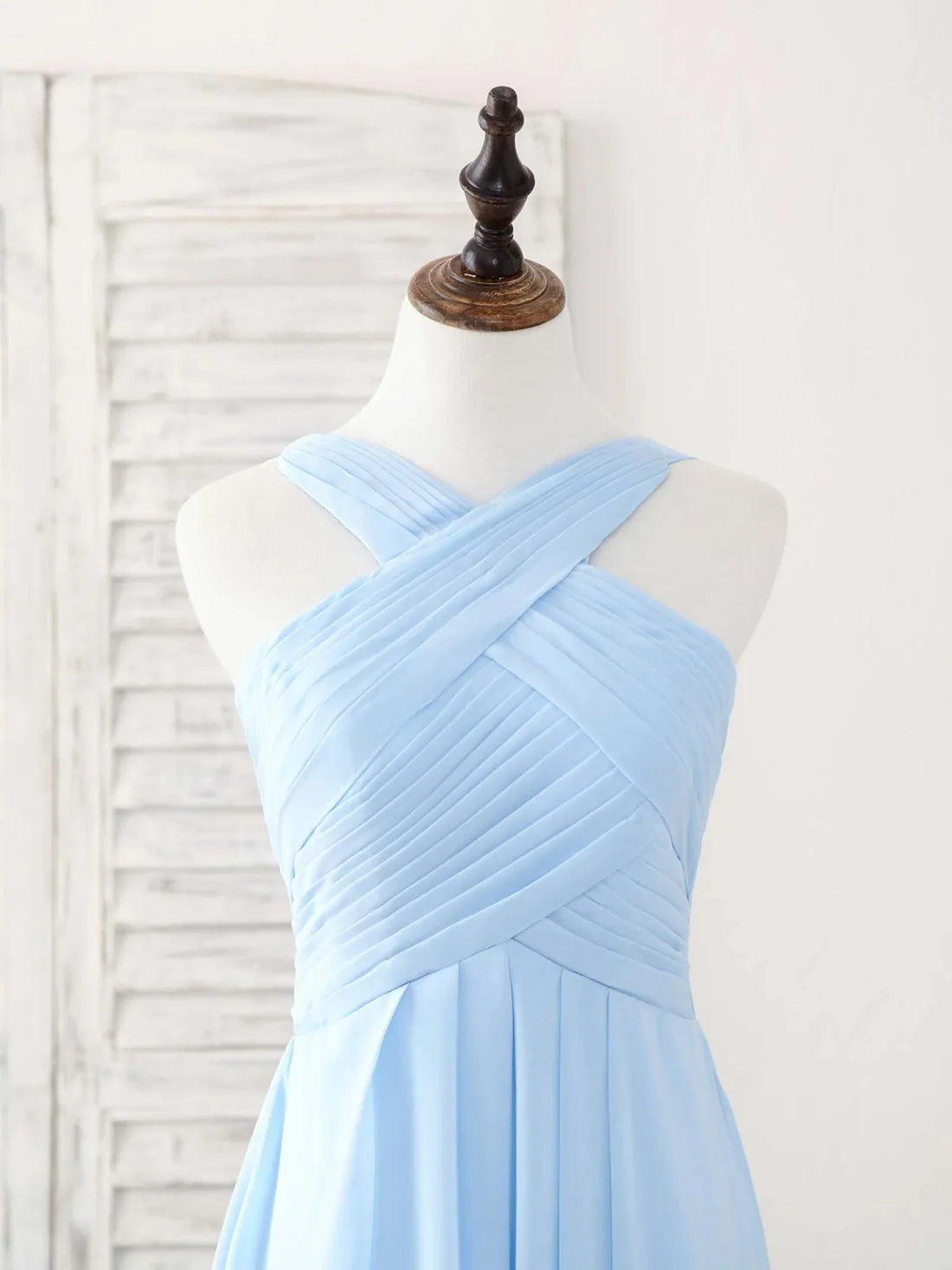 Simple V Neck Chiffon Sky Blue Floor-length Prom Dress Bridesmaid Dress Solid Color