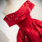 A-Line Off Shoulder Satin Red Ballgown Long Prom Dress Evening Dress Floor Length
