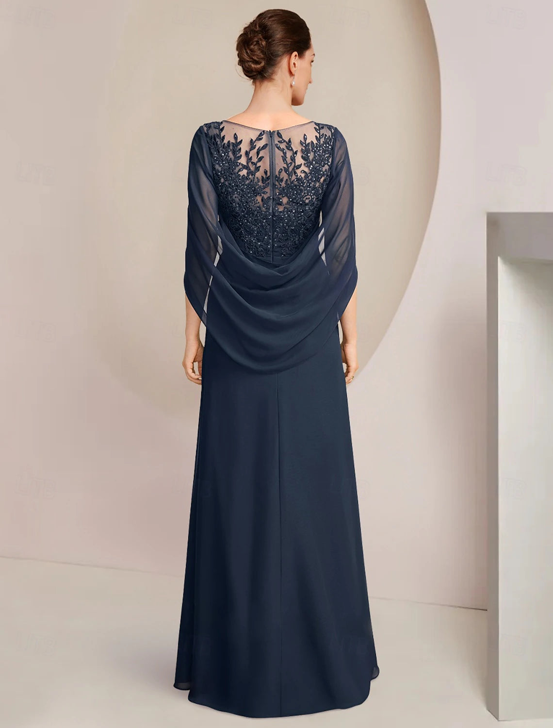 Sheath / Column Dress Mother of the Bride Dress Elegant Jewel Neck Floor Length Chiffon Half Sleeve with Lace Side-Draped
