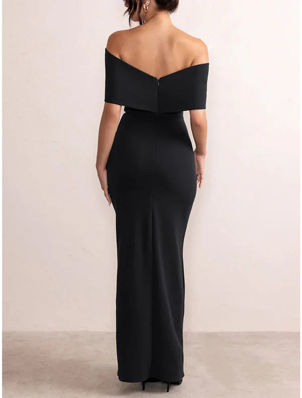 Women's Black Dress Prom Dress Party Dress Long Dress Maxi Dress Black Red Short Sleeve Plain Backless Summer Off Shoulder Elegant Wedding Guest Evening Party Vacation