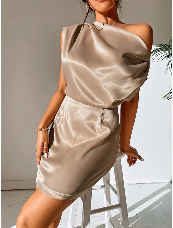 Women's Party Dress Cocktail Dress Wedding Guest Dress Mini Dress Black Pink Red Sleeveless Plain Ruched Spring Fall Winter One Shoulder Formal Wedding Guest Vacation