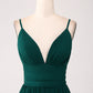 Spaghetti Straps V-Neck Floor-length Tiered Prom Dress with Pleated Bridesmaid Dress