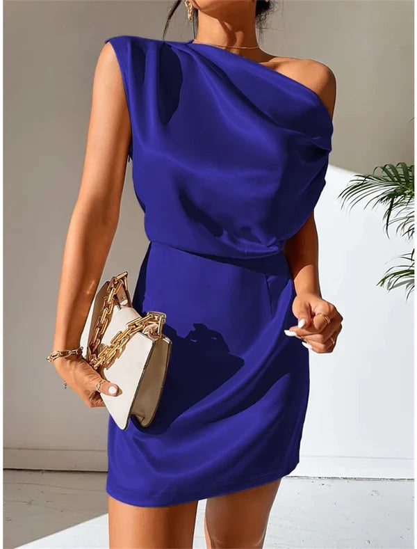 Women's Party Dress Cocktail Dress Wedding Guest Dress Mini Dress Black Pink Red Sleeveless Plain Ruched Spring Fall Winter One Shoulder Formal Wedding Guest Vacation