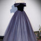 Sparkling Purple Gradient Tulle Off Shoulder A-line Purple Evening Dress Prom Dress Elegant