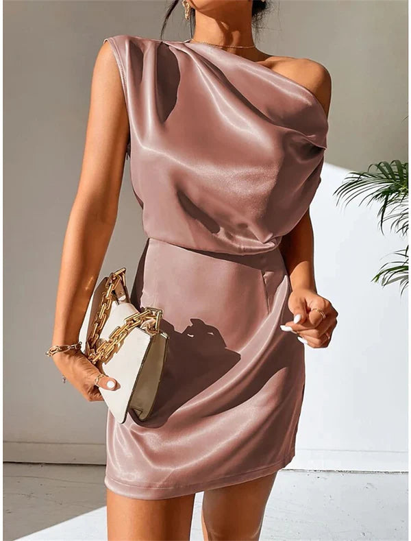Women's Party Dress Cocktail Dress Wedding Guest Dress Mini Dress Black Pink Red Sleeveless Plain Ruched Spring Fall Winter One Shoulder Formal Wedding Guest Vacation