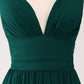 Spaghetti Straps V-Neck Floor-length Tiered Prom Dress with Pleated Bridesmaid Dress