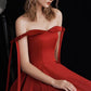 A-Line Off Shoulder Satin Burgundy Long Prom Dress Formal Dress Elegant Evening Dress