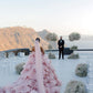 Layers Tulle Ball Gown Wedding Dress Drama Pink Wedding Dress Off Shoulder Without Wedding Veil
