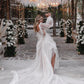 A Line Long Sleeves Wedding Gown Soft Tulle Bohemian Wedding Dress V-neck Sexy