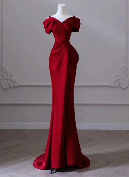 Red Off Shoulder Straps Mermaid Long Prom Dress Evening Gown Elegant Formal Dress