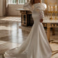 Elegant Long Sleeves Court Train Satin Wedding Dresses Off Shoulder Floor Length Elegant Sexy