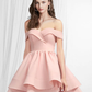 A-Line Empire Minimalist Homecoming Engagement Dress Off Shoulder Sleeveless Short Mini Satin