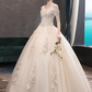 Princess Ball Gown Wedding Dresses Off Shoulder Floor Length Lace Tulle Sequined Short Sleeve Formal Romantic Luxurious Sparkle & Shine with Pleats