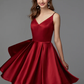 A-Line Hot Homecoming Cocktail Party Valentine's Day Dress V Neck Sleeveless Short Mini Satin