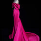 Simple Off Shoulder Mermaid Rose Red Long Prom Dress Satin Formal Dress Fuchsia Evening Dress