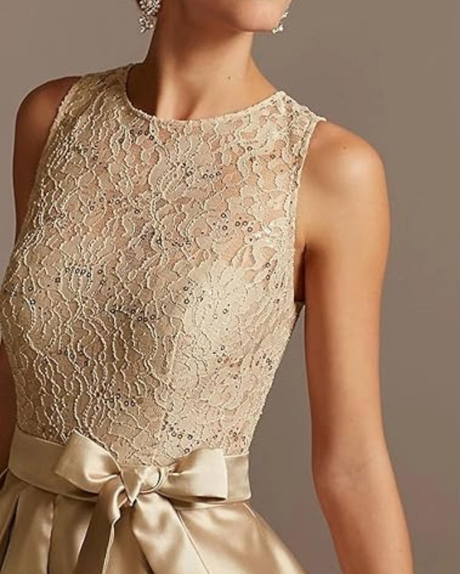 A-line/Princess collar sleeveless pleated lace mother of the bride dress Evening Dresses With Bow