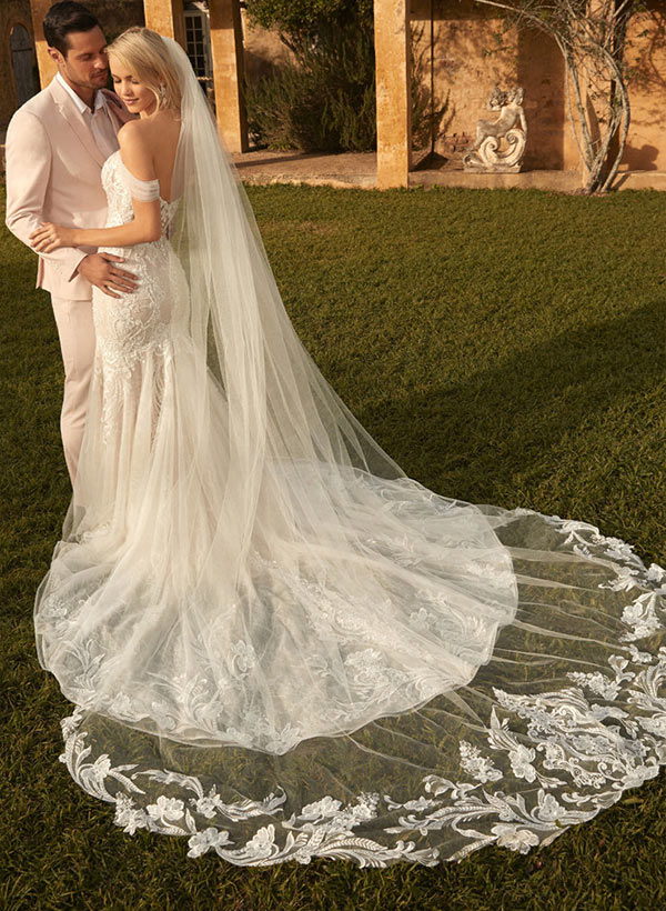 Off The Shoulder Lace Mermaid Wedding Dress Floor Length Elegant Beautiful