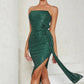 Green Sequins Strapless Cocktail Dress with Ruffles Sparkly Party Dress