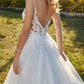 Sweetheart Sleeveless Sweep Train Tulle Wedding Dresses With Lace Floor Length