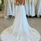 Boho Lace Open Back Wedding Dresses With Slit Floor Length Sexy with Appliques