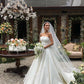 Vintage Satin Ball Gown Wedding Gown Strapless Floral Wedding Gown Off Shoulder Elegant