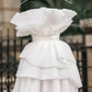 White Strapless A-Line Tiered Sweet Birthday Dress Homecoming Dress Off Shoulder Party Dress
