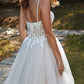 A-Line Sweetheart Sleeveless Sweep Train Tulle Wedding Dresses With Appliques Lace Elegant