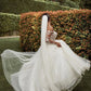 Illusion A-line Wedding Dresses Tulle Long Sleeves Bridal Gowns Floor Length Charming