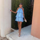 Light Blue Halter Layered Short Party Dress Homecoming Dress Simple Formal Dress