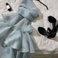 Dusty Blue One Shoulder Layered Chiffon Short Party Dress Homecoming Dress Cocktail Dress