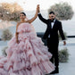 Layers Tulle Ball Gown Wedding Dress Drama Pink Wedding Dress Off Shoulder Without Wedding Veil