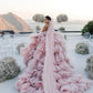 Layers Tulle Ball Gown Wedding Dress Drama Pink Wedding Dress Off Shoulder Without Wedding Veil