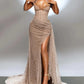 Xiaopinwu Sexy Formal Wear Dress Champagne Sequin Long Prom Dress Charming Evening Party Gown With Slit