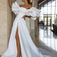 Strapless Ball-Gown Wedding Dress With Short Sleeves Satin Court Train And Split Front Off Shoulder