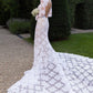 High Neck Boho Rustic Lace Wedding Dresses Vintage Sheath Wedding Dress with Train Elegant Without Wedding Veil