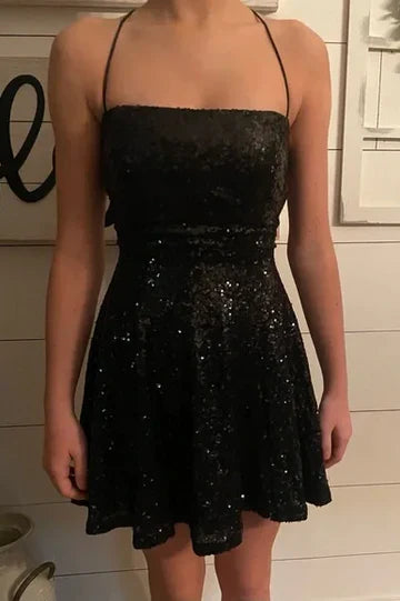 Sparkly A-Line Sequined Sleeveless Short Prom Dress Lovely Homecoming Dress Charming Birthday Party Dress