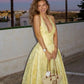 Yellow A-Line Halter Satin Long Party Dress Evening Dress Sexy Party Dress Formal Dress