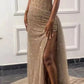 Xiaopinwu Sexy Formal Wear Dress Champagne Sequin Long Prom Dress Charming Evening Party Gown With Slit