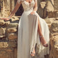 Elegant A-Line V-Neck Wedding Dresses With Long Sleeves And Split Front Floor Length