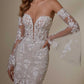 Sweetheart Long Sleeves Lace Wedding Dresses With Detachable Train Off Shoulder Beautiful