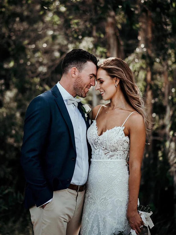 Spaghetti Straps Mermaid Wedding Dresses Lace Bridal Dresses Sleeveless Elegant