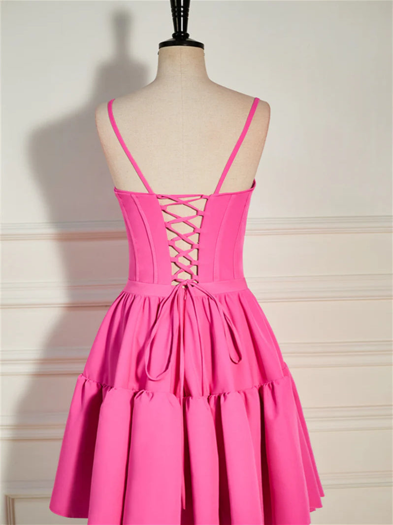 A-Line/Princess Scoop Sleeveless Short/Mini Party Dance Cocktail Homecoming Dress With Ruffles Hot Pink