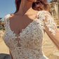 Elegant A-Line V-Neck Wedding Dresses With Long Sleeves And Split Front Floor Length