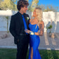 Royal Blue Straps Mermaid Long Prom Dress Evening Gown with Slit Charming Party Dress