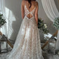 Exquisite A-Line V Neck Lace Boho Wedding Dresses Floor Length Beautiful