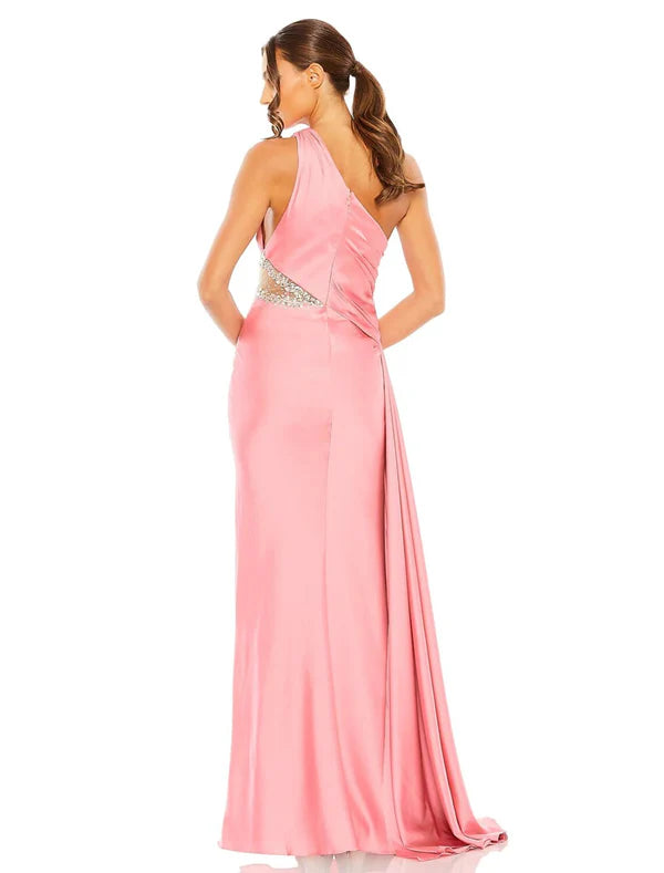 A-Line Evening Gown Elegant Dress Formal Floor Length Sleeveless One Shoulder Satin with Glitter Ruched Sequin Wedding Guest Dress
