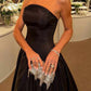 Black Strapless A-Line Long Formal Party Dress Birthday Outfits Elegant Evening Dress