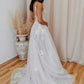 Elegant V-neck A-line Wedding Dresses Tulle Appliqued Gowns Floor Length Beautiful