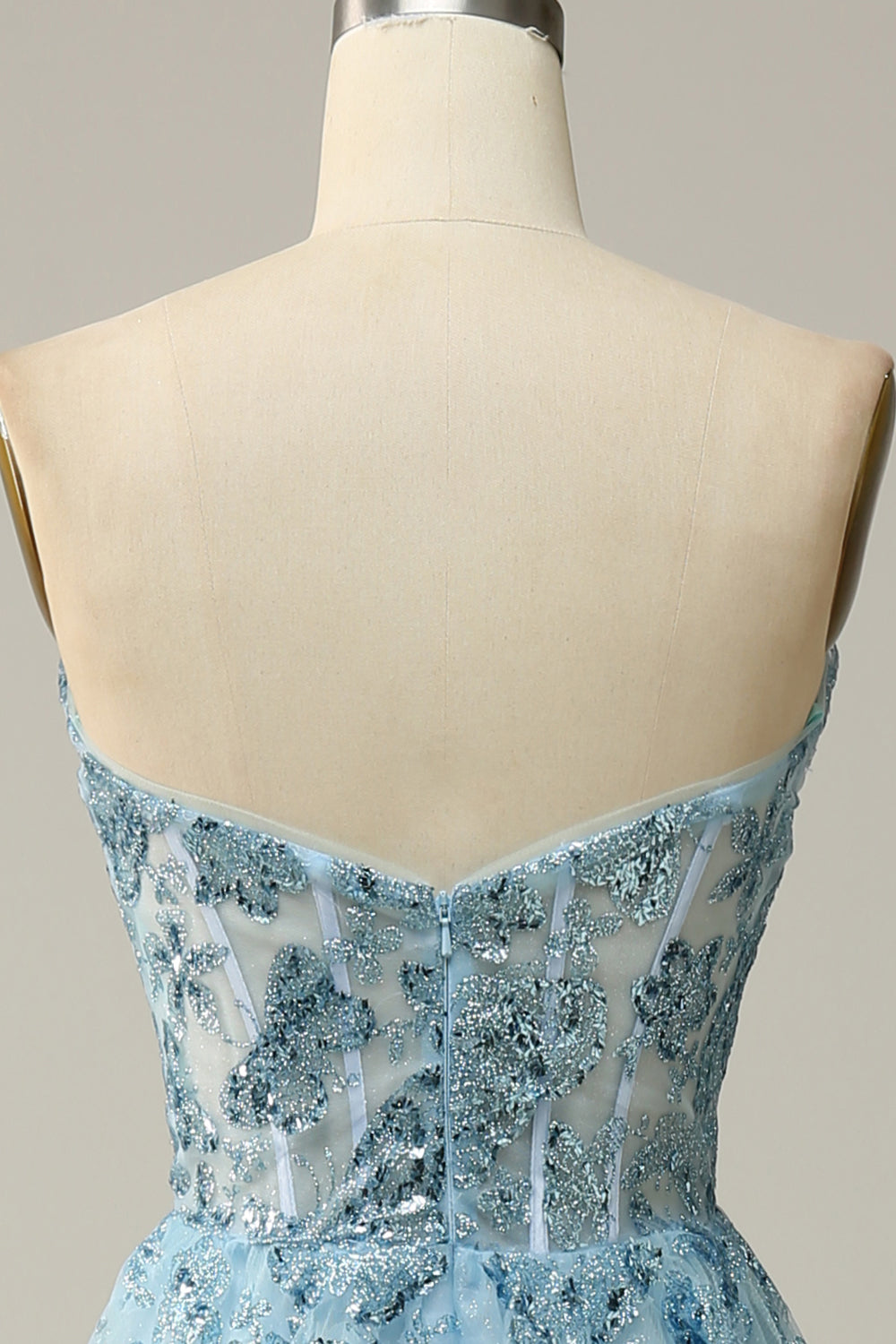 A Line Midi Sweetheart Sequins Sky Blue Prom Dress Off Shoulder Beautiful