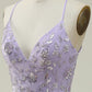 Mermaid Spaghetti Straps Purple Long Prom Dress with Beading V-neck With Slit